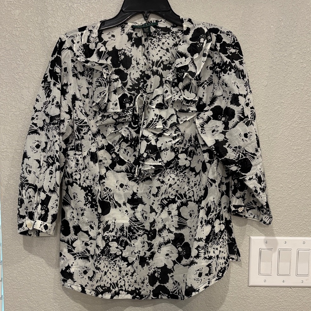 Lauren Ralph Lauren Black and White Floral Blouse